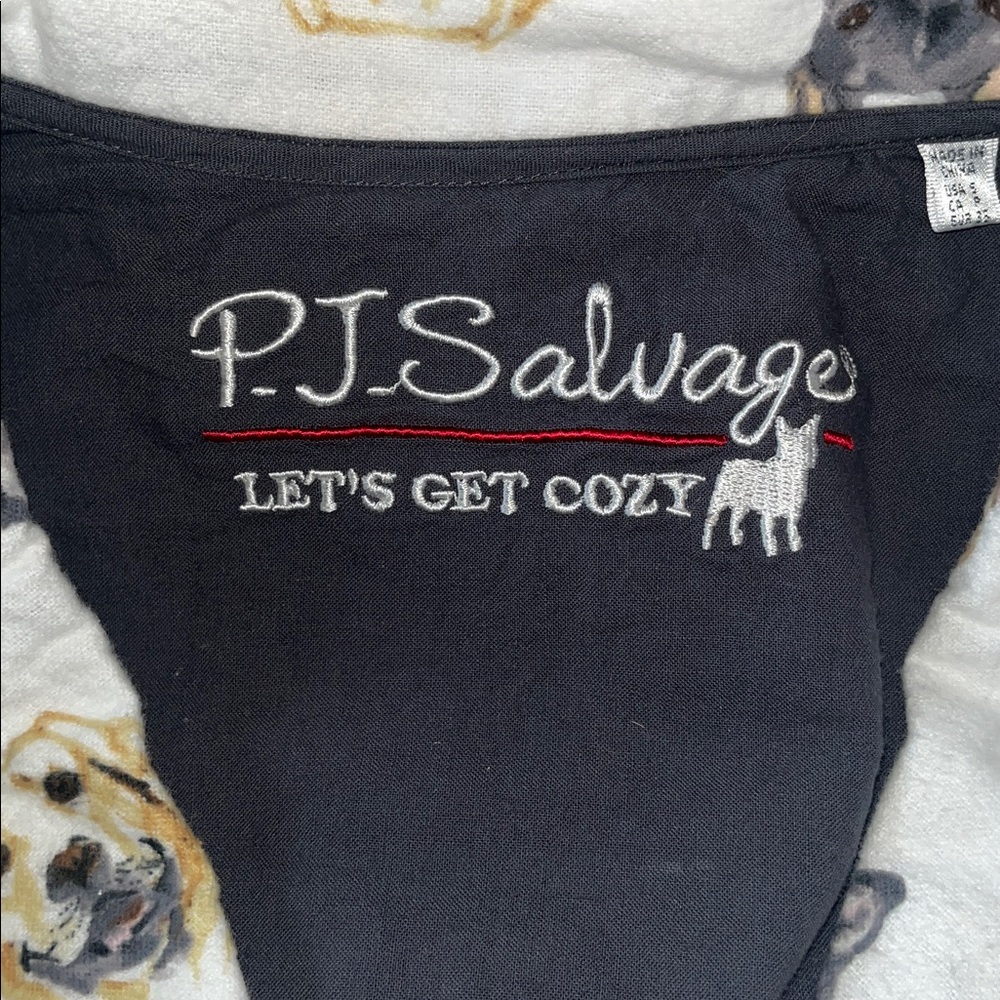 P. J. Salvage Cream Flannel Pajama Set with Dog Pattern long sleeves w/pockets - Picture 6 of 7